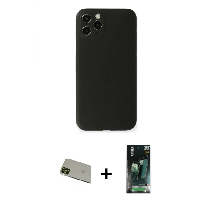 ieg™ iPhone 11 Pro Max Kılıf Yadigar Yansıma Serisi - Şeffaf 360 Full Body Arka Koruyucu + Rainbow Kamera Lens Koruma Cam - YL