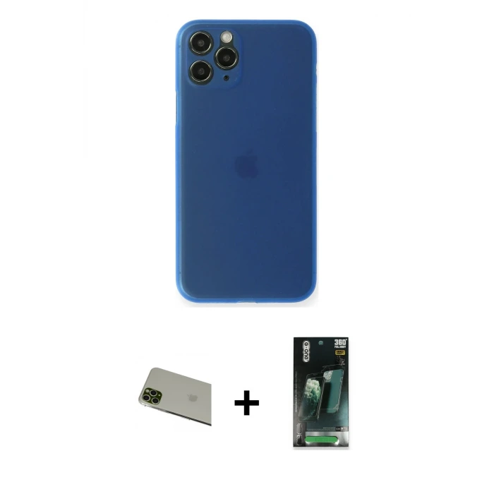 ieg™ iPhone 11 Pro Max Kılıf Yadigar Yansıma Serisi - Şeffaf 360 Full Body Arka Koruyucu + Rainbow Kamera Lens Koruma Cam - YL