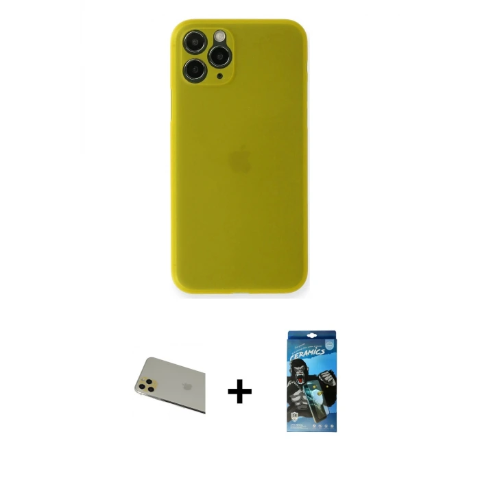 ieg™ iPhone 11 Pro Max Kılıf Yadigar Yansıma Serisi - Siyah 34D Izgaralı Cam + Rainbow Kamera Lens Koruma Cam - GD
