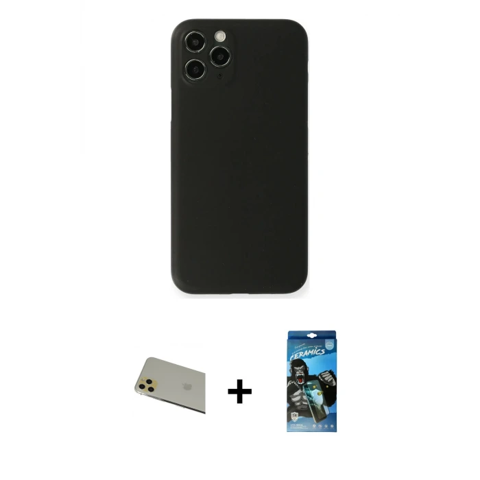 ieg™ iPhone 11 Pro Max Kılıf Yadigar Yansıma Serisi - Siyah 34D Izgaralı Cam + Rainbow Kamera Lens Koruma Cam - GD