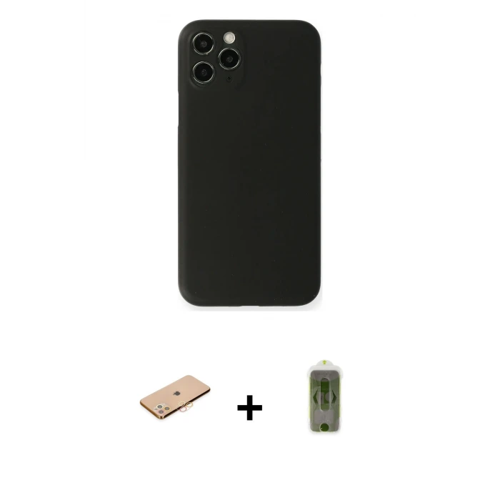 ieg™ iPhone 11 Pro Max Kılıf Yadigar Yansıma Serisi - Siyah Joko Magic 5D Hayalet Cam + Renkli Kamera Lens Koruma Cam - TU
