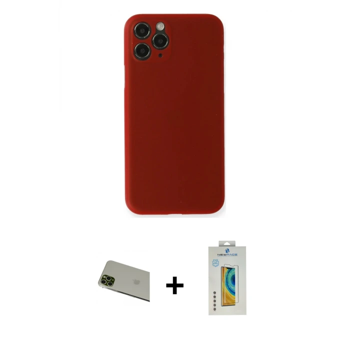 ieg™ iPhone 11 Pro Max Kılıf Yadigar Yansıma Serisi - Siyah Polymer Nano Ekran Koruyucu + Rainbow Kamera Lens Koruma Cam - YL