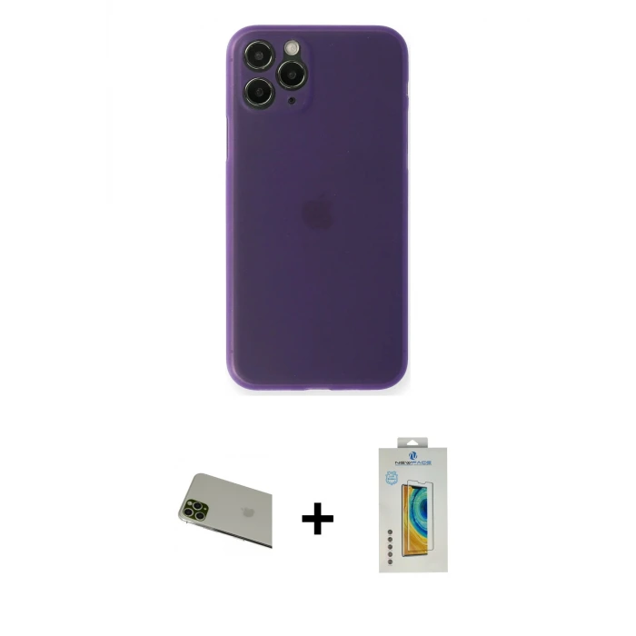 ieg™ iPhone 11 Pro Max Kılıf Yadigar Yansıma Serisi - Siyah Polymer Nano Ekran Koruyucu + Rainbow Kamera Lens Koruma Cam - YL