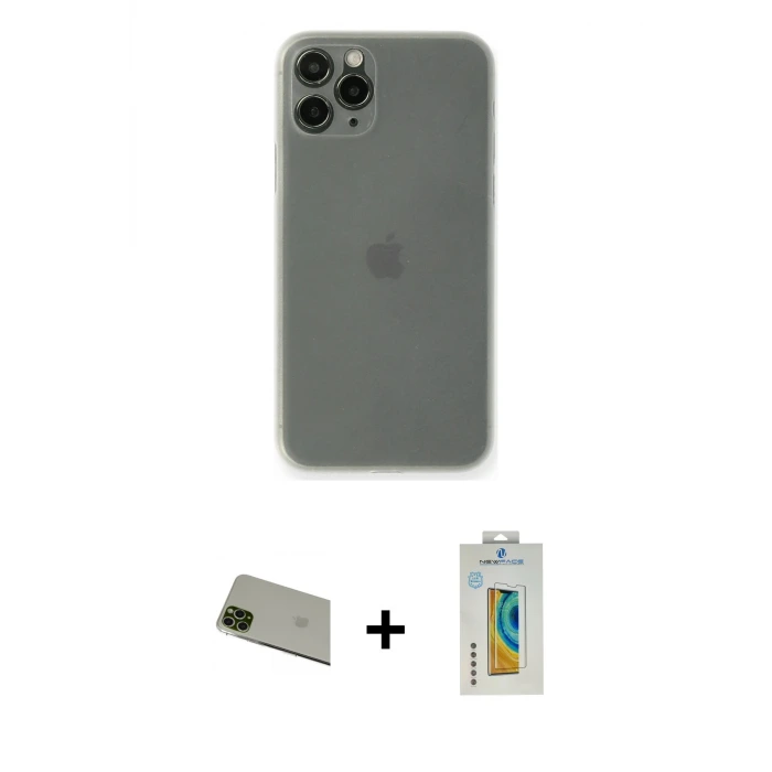 ieg™ iPhone 11 Pro Max Kılıf Yadigar Yansıma Serisi - Siyah Polymer Nano Ekran Koruyucu + Rainbow Kamera Lens Koruma Cam - YL