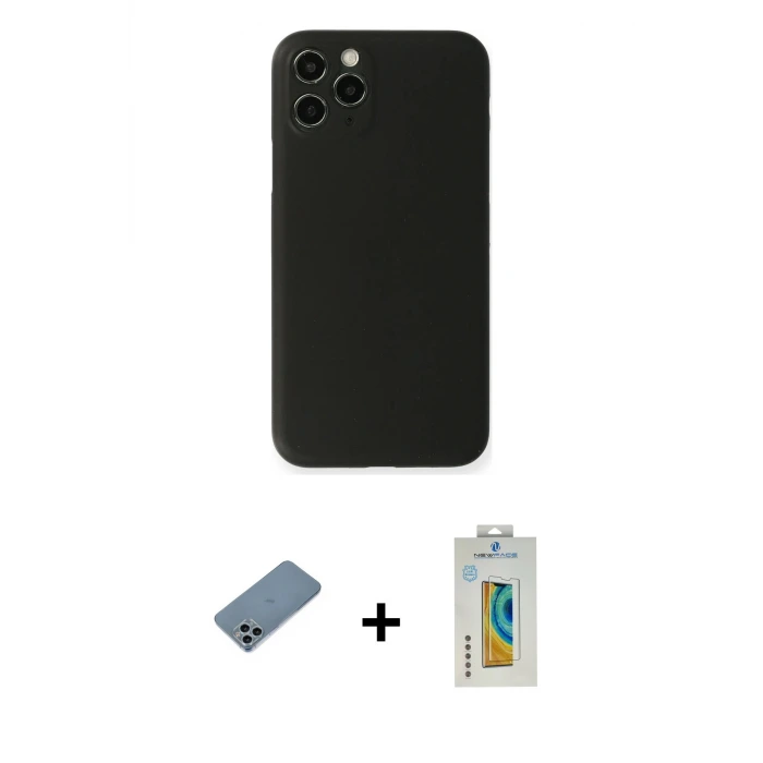 ieg™ iPhone 11 Pro Max Kılıf Yadigar Yansıma Serisi - Siyah Polymer Nano Ekran Koruyucu + Shine Kamera Lens Koruma Cam - SABE