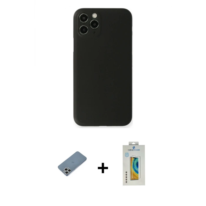 ieg™ iPhone 11 Pro Max Kılıf Yadigar Yansıma Serisi - Siyah Polymer Nano Ekran Koruyucu + Shine Kamera Lens Koruma Cam - GS