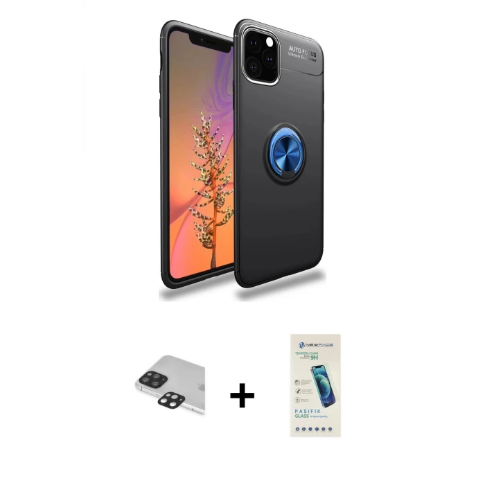 ieg™ iPhone 11 Pro Max Kılıf Yankı Form Prime - Şeffaf Pasifik Cam Ekran Koruyucu + Pers Alüminyum Kamera Lens - SH