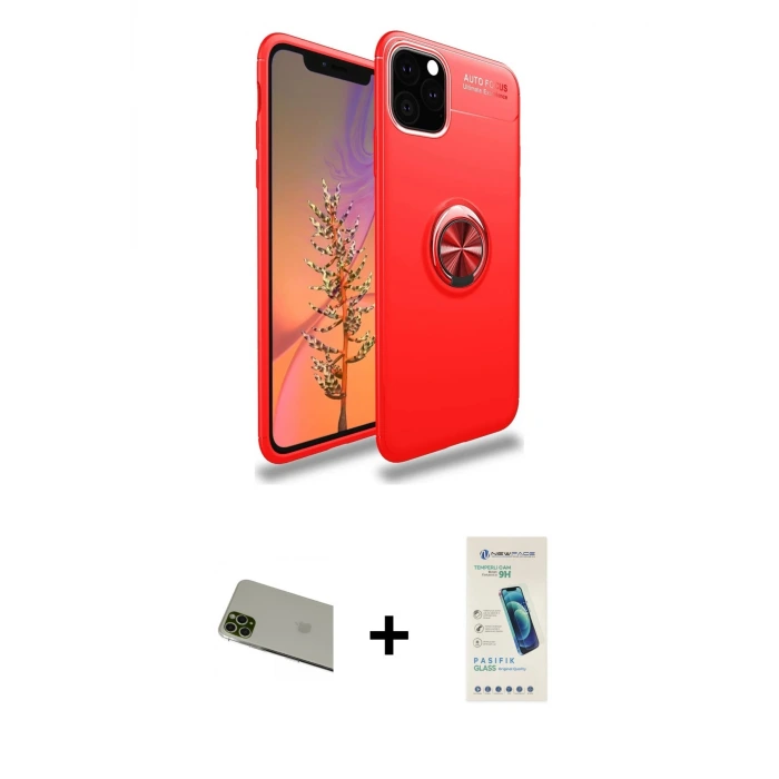 ieg™ iPhone 11 Pro Max Kılıf Yankı Form Prime - Şeffaf Pasifik Cam Ekran Koruyucu + Rainbow Kamera Lens Koruma Cam - YL