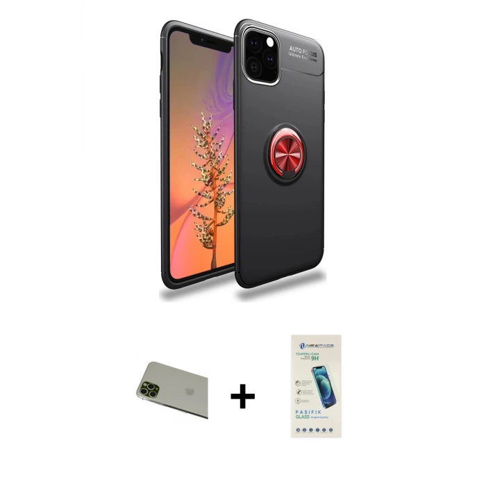 ieg™ iPhone 11 Pro Max Kılıf Yankı Form Prime - Şeffaf Pasifik Cam Ekran Koruyucu + Rainbow Kamera Lens Koruma Cam - YL