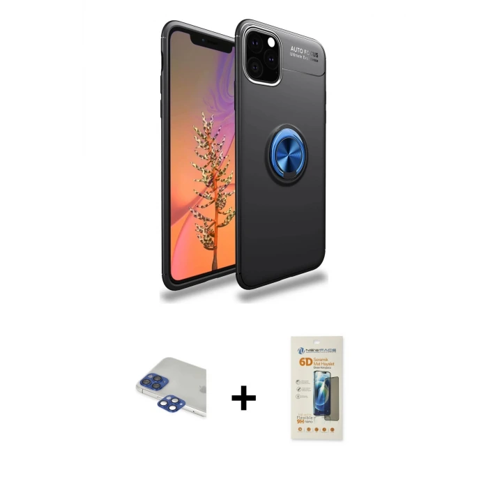 ieg™ iPhone 11 Pro Max Kılıf Yankı Form Prime - Siyah 6D Mat Seramik Hayalet Nano Ekran Koruyucu + Pers Alüminyum Kamera Lens - LT