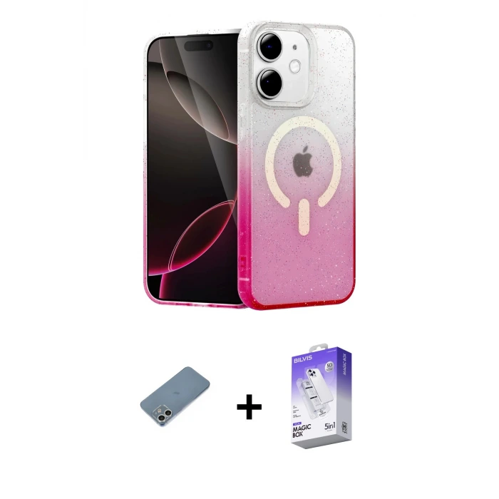 ieg™ iPhone 12 Kılıf Eksen Minimal Özel Seri - Siyah Bilvis 5in1 3D Magic Cam Ekran Koruyucu + Shine Kamera Lens Koruma Cam - GS