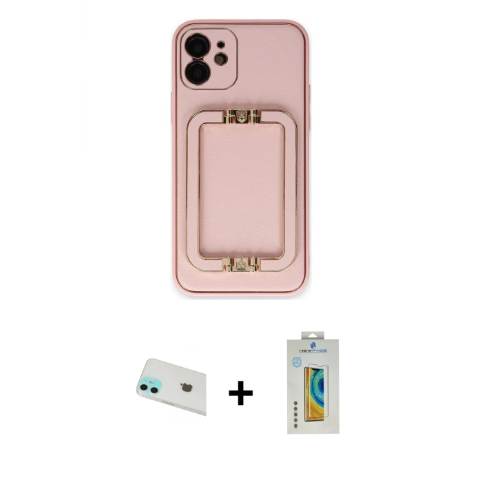 ieg™ iPhone 12 Kılıf Kozmos Minimal Prime - Siyah Polymer Nano Ekran Koruyucu + Rainbow Kamera Lens Koruma Cam - YL