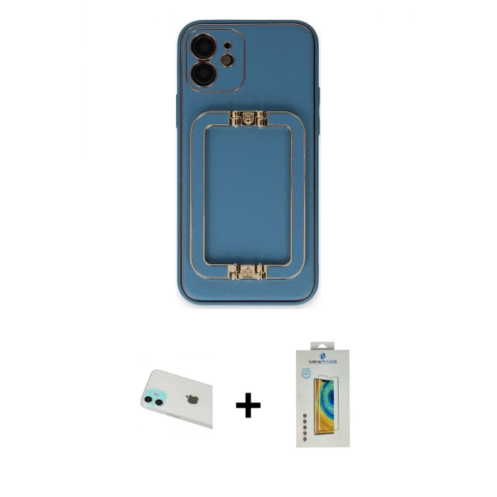 ieg™ iPhone 12 Kılıf Kozmos Minimal Prime - Siyah Polymer Nano Ekran Koruyucu + Rainbow Kamera Lens Koruma Cam - YL
