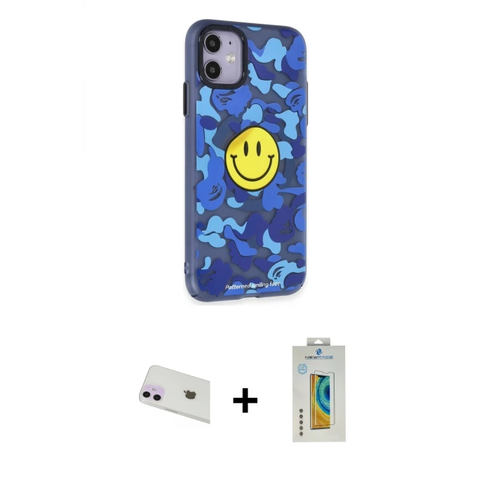 ieg™ iPhone 12 Kılıf Nova Doku Koleksiyonu - Siyah Polymer Nano Ekran Koruyucu + Rainbow Kamera Lens Koruma Cam - MR