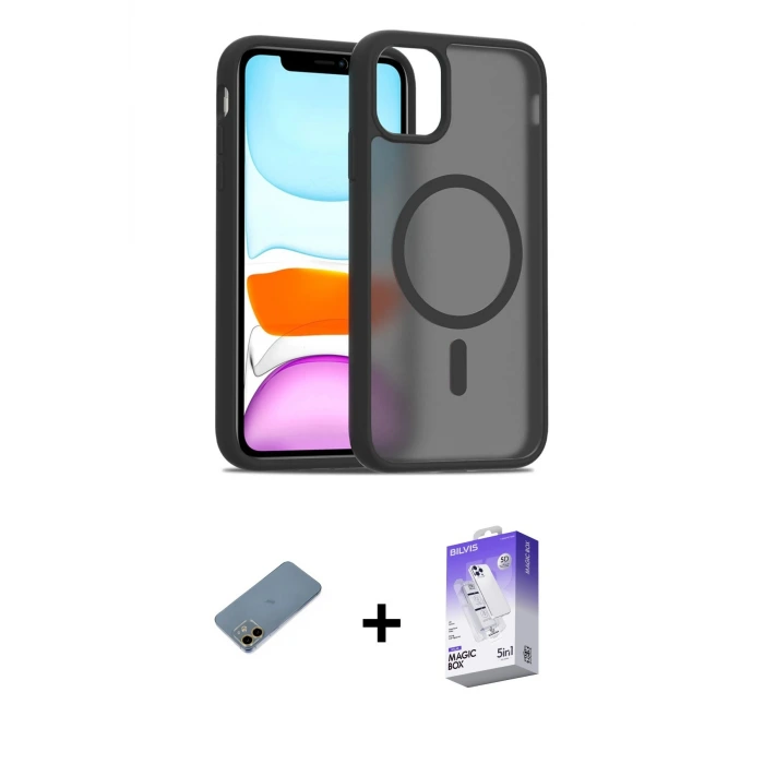 ieg™ iPhone 12 Kılıf Siluet Minimal Prime - Siyah Bilvis 5in1 3D Magic Cam Ekran Koruyucu + Shine Kamera Lens Koruma Cam - GD