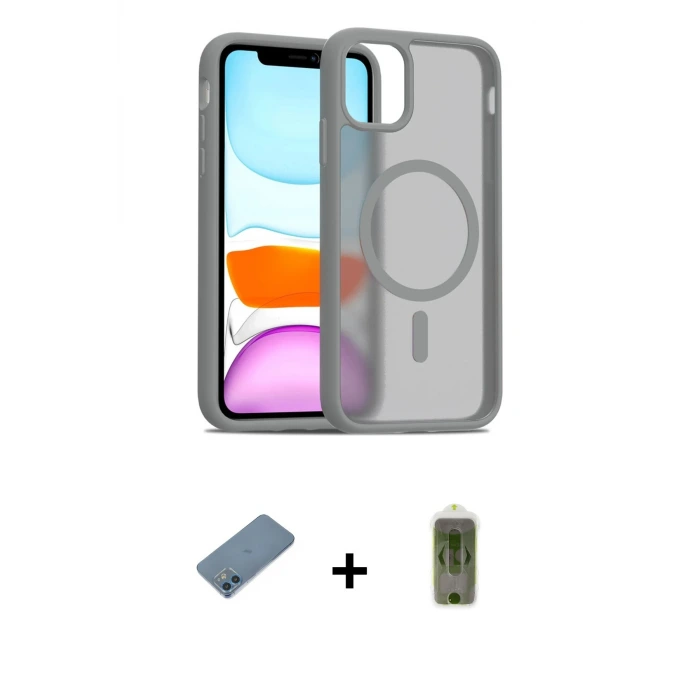 ieg™ iPhone 12 Kılıf Siluet Minimal Prime - Siyah Joko Magic 5D Hayalet Cam + Shine Kamera Lens Koruma Cam - MI