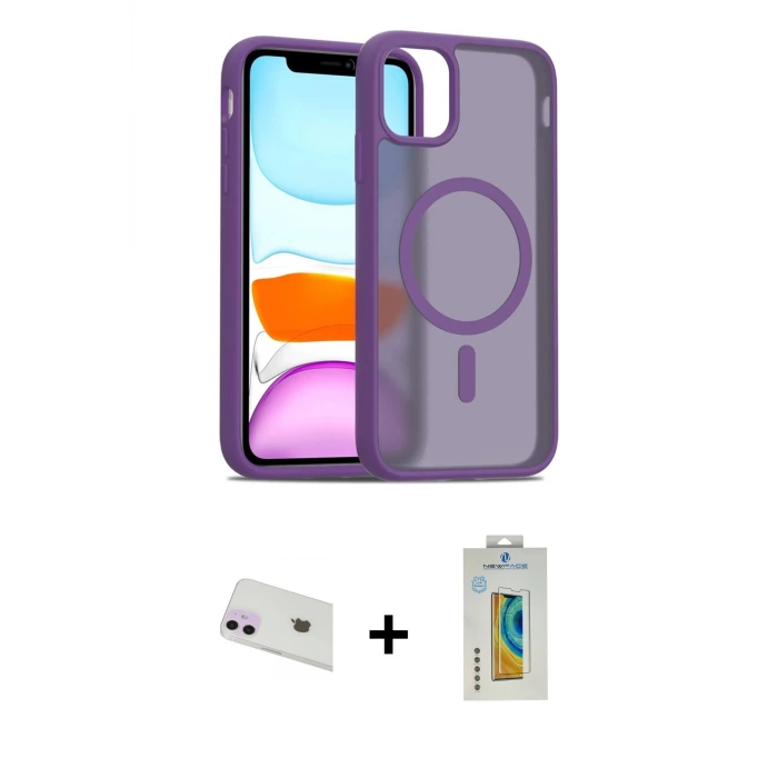 ieg™ iPhone 12 Kılıf Siluet Minimal Prime - Siyah Polymer Nano Ekran Koruyucu + Rainbow Kamera Lens Koruma Cam - MR