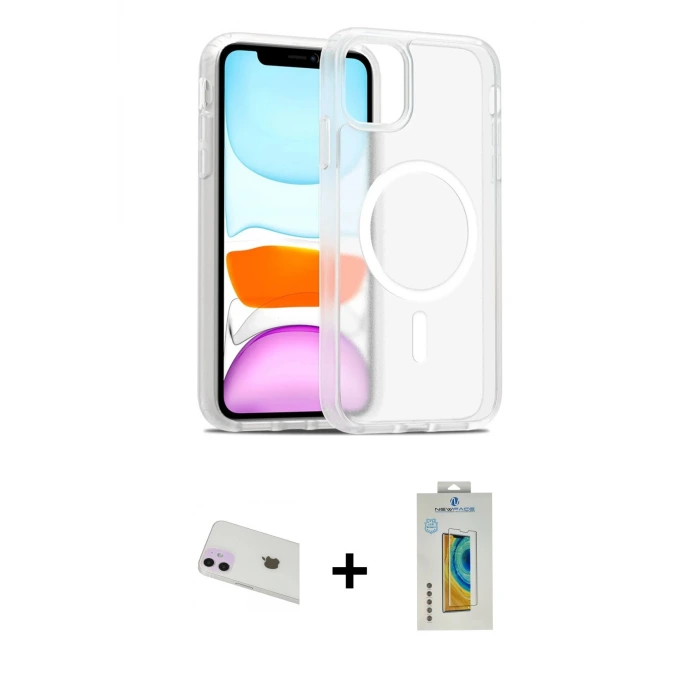 ieg™ iPhone 12 Kılıf Siluet Minimal Prime - Siyah Polymer Nano Ekran Koruyucu + Rainbow Kamera Lens Koruma Cam - MR
