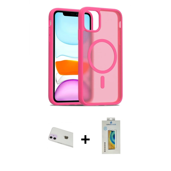ieg™ iPhone 12 Kılıf Siluet Minimal Prime - Siyah Polymer Nano Ekran Koruyucu + Rainbow Kamera Lens Koruma Cam - MR
