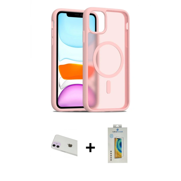 ieg™ iPhone 12 Kılıf Siluet Minimal Prime - Siyah Polymer Nano Ekran Koruyucu + Rainbow Kamera Lens Koruma Cam - MR