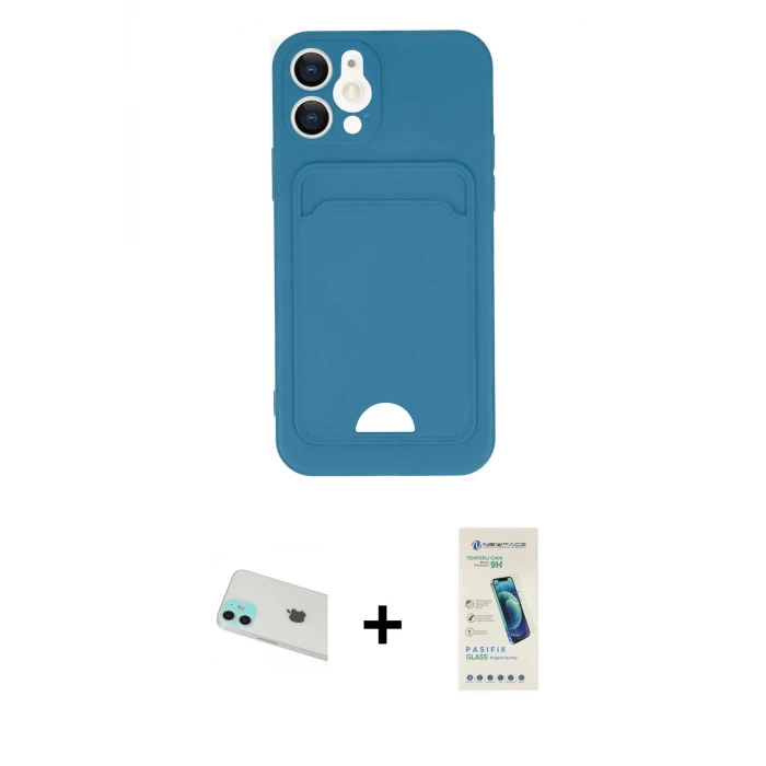 ieg™ iPhone 12 Kılıf Vadi Çizgi Prime - Şeffaf Pasifik Cam Ekran Koruyucu + Rainbow Kamera Lens Koruma Cam - YL