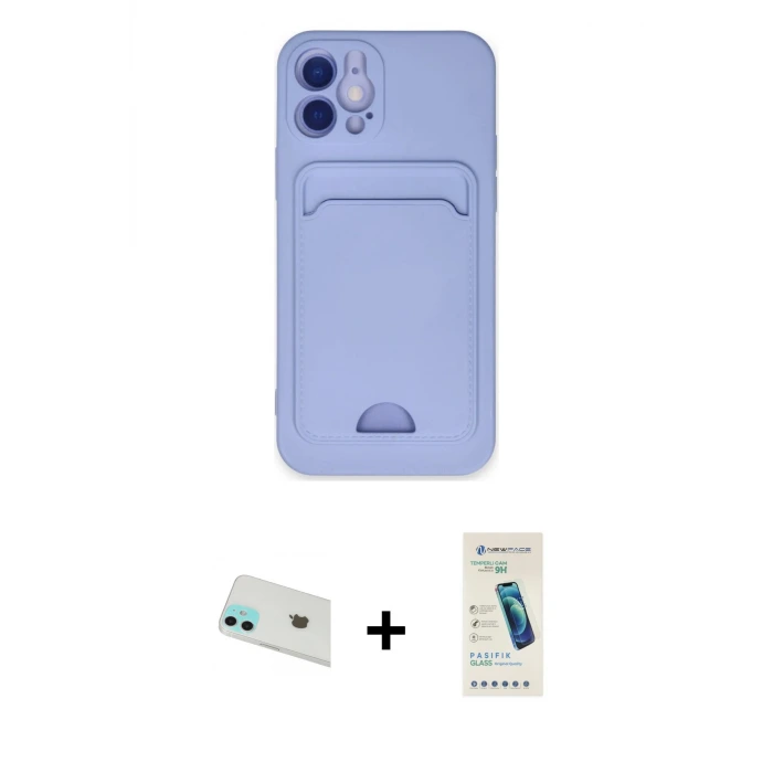 ieg™ iPhone 12 Kılıf Vadi Çizgi Prime - Şeffaf Pasifik Cam Ekran Koruyucu + Rainbow Kamera Lens Koruma Cam - YL