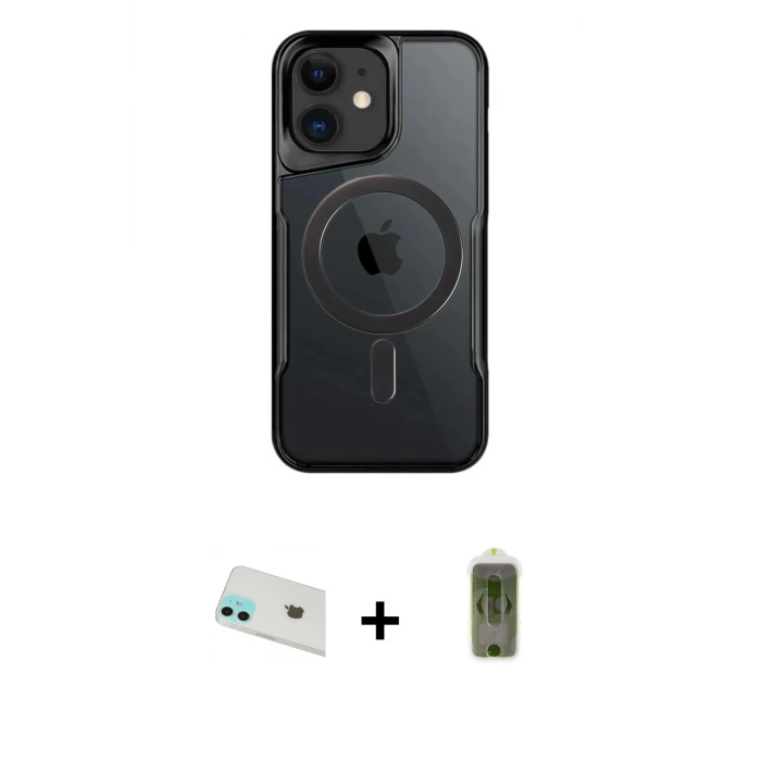ieg™ iPhone 12 Kılıf Yadigar Klasik Özel Seri - Siyah Joko Magic 5D Hayalet Cam + Rainbow Kamera Lens Koruma Cam - YL