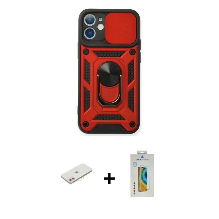 ieg™ iPhone 12 Mini Kılıf Ahenk Klasik - Siyah Polymer Nano Ekran Koruyucu + Renkli Kamera Lens Koruma Cam - TU