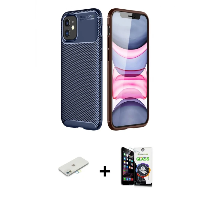 ieg™ iPhone 12 Mini Kılıf Eksen Form Prime - Şeffaf Temperli Cam Ekran Koruyucu + Renkli Kamera Lens Koruma Cam - SI