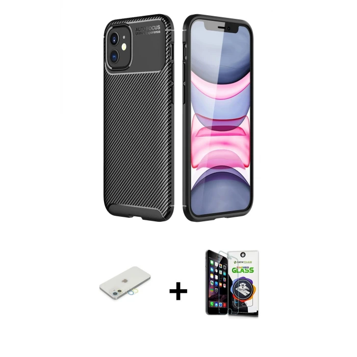 ieg™ iPhone 12 Mini Kılıf Eksen Form Prime - Şeffaf Temperli Cam Ekran Koruyucu + Renkli Kamera Lens Koruma Cam - SI