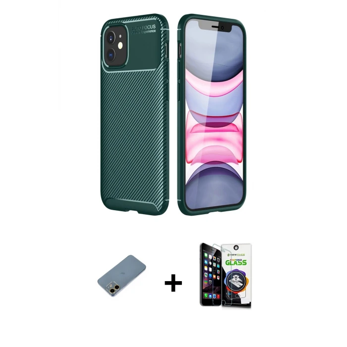 ieg™ iPhone 12 Mini Kılıf Eksen Form Prime - Şeffaf Temperli Cam Ekran Koruyucu + Shine Kamera Lens Koruma Cam - GD