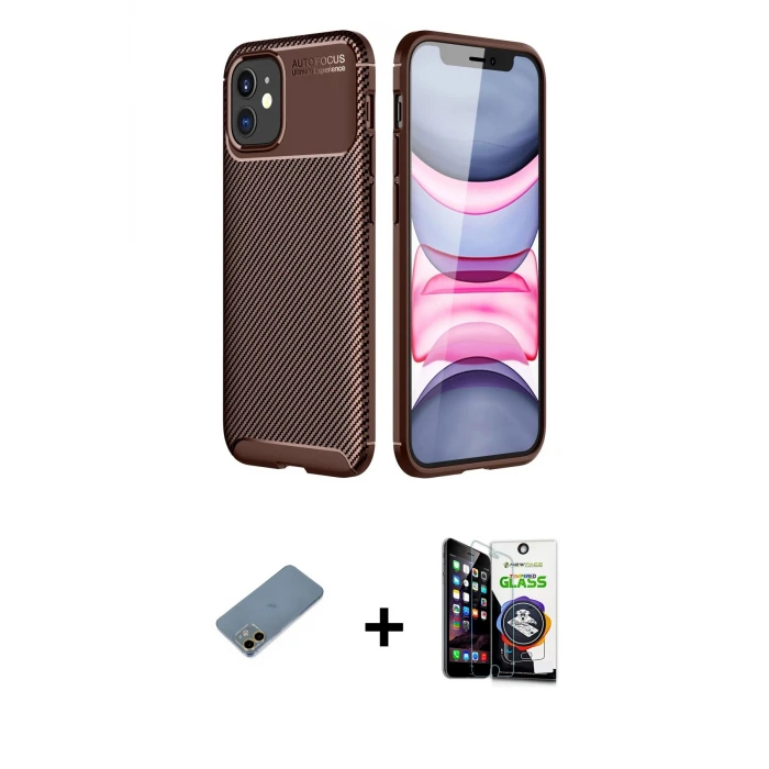 ieg™ iPhone 12 Mini Kılıf Eksen Form Prime - Şeffaf Temperli Cam Ekran Koruyucu + Shine Kamera Lens Koruma Cam - GD