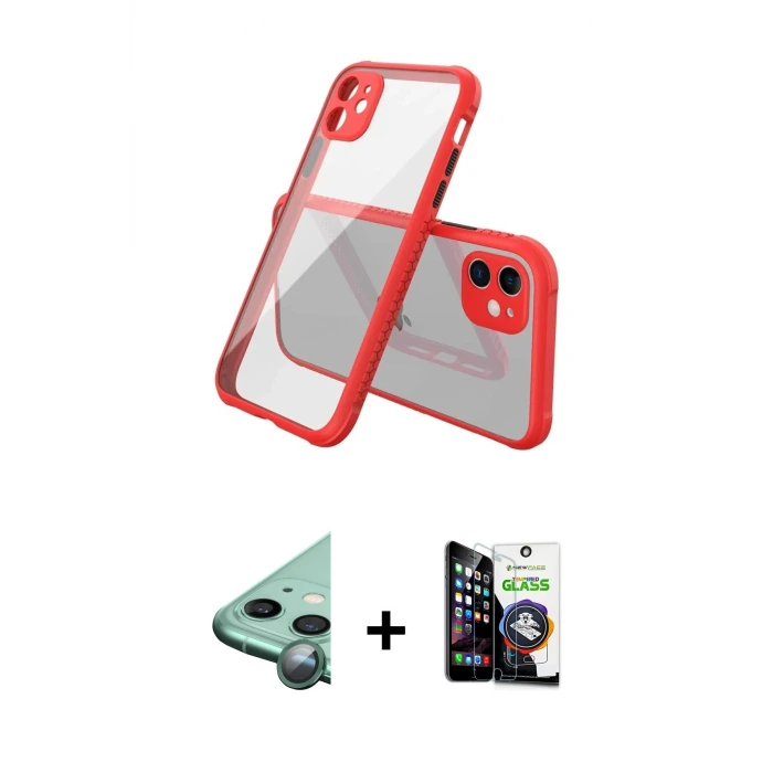 ieg™ iPhone 12 Mini Kılıf Nova Asil Özel Seri - Şeffaf Temperli Cam Ekran Koruyucu + Raze Metal Kamera Lens - YL