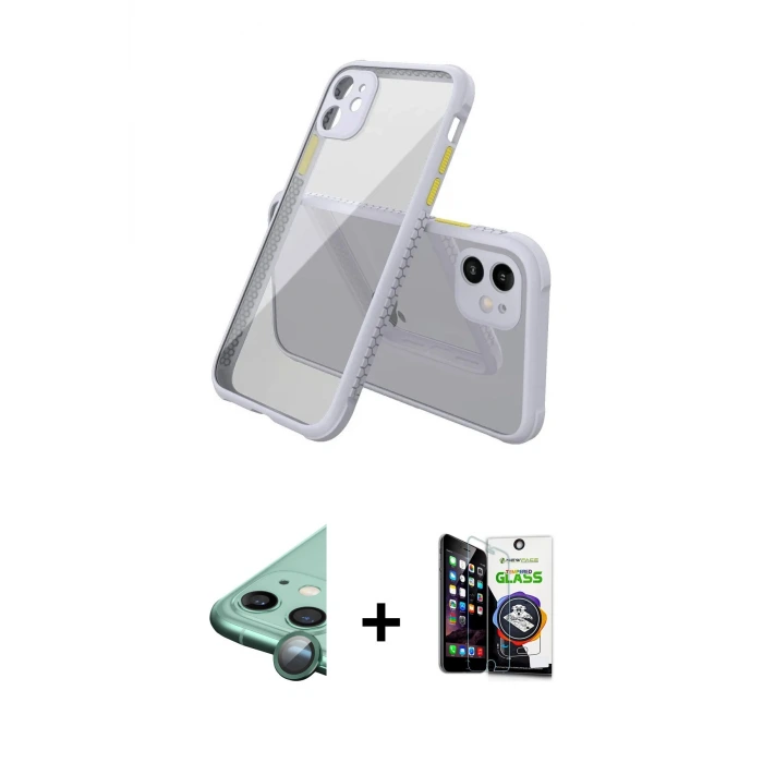 ieg™ iPhone 12 Mini Kılıf Nova Asil Özel Seri - Şeffaf Temperli Cam Ekran Koruyucu + Raze Metal Kamera Lens - YL