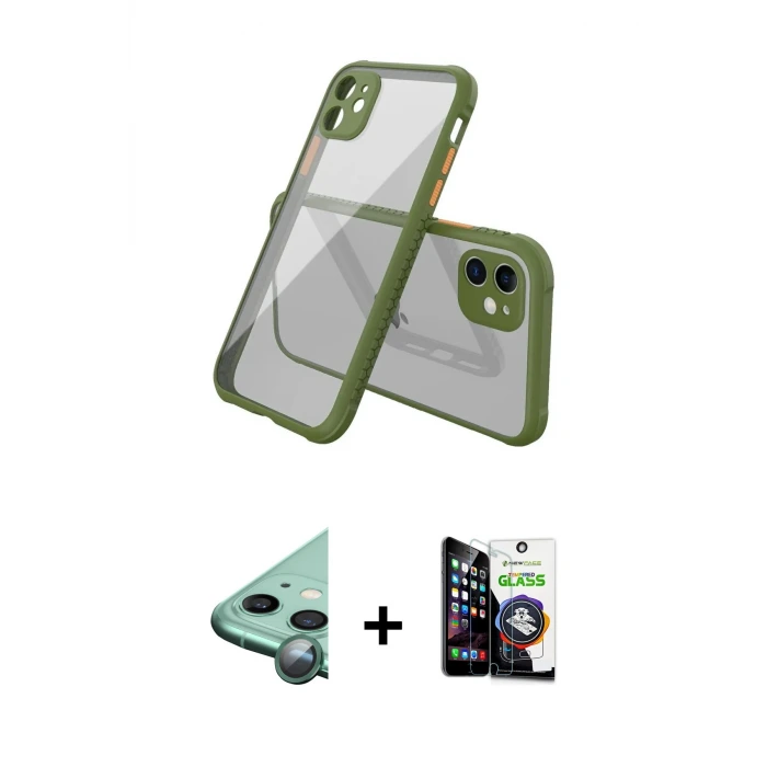 ieg™ iPhone 12 Mini Kılıf Nova Asil Özel Seri - Şeffaf Temperli Cam Ekran Koruyucu + Raze Metal Kamera Lens - YL