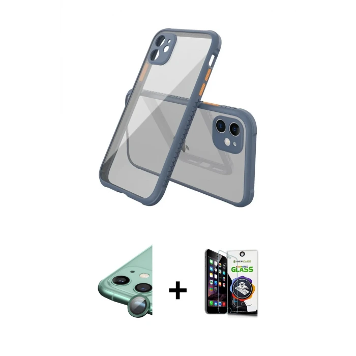 ieg™ iPhone 12 Mini Kılıf Nova Asil Özel Seri - Şeffaf Temperli Cam Ekran Koruyucu + Raze Metal Kamera Lens - YL