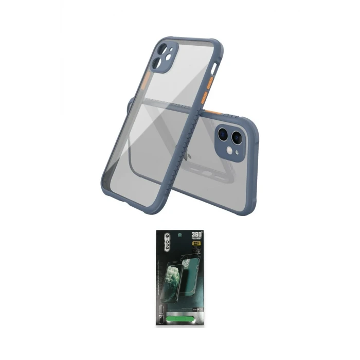 ieg™ iPhone 12 Mini Kılıf Nova Asil Özel Seri - Siyah 360 Mat Full Body Arka Koruyucu