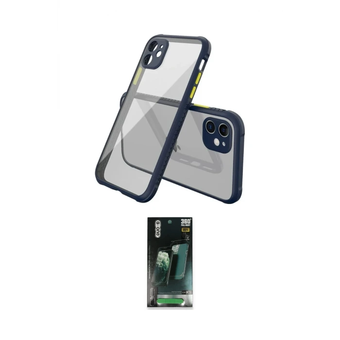ieg™ iPhone 12 Mini Kılıf Nova Asil Özel Seri - Siyah 360 Mat Full Body Arka Koruyucu