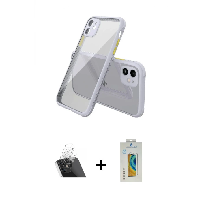ieg™ iPhone 12 Mini Kılıf Nova Asil Özel Seri - Siyah Polymer Nano Ekran Koruyucu + Kamera Lens Koruma Cam - SF