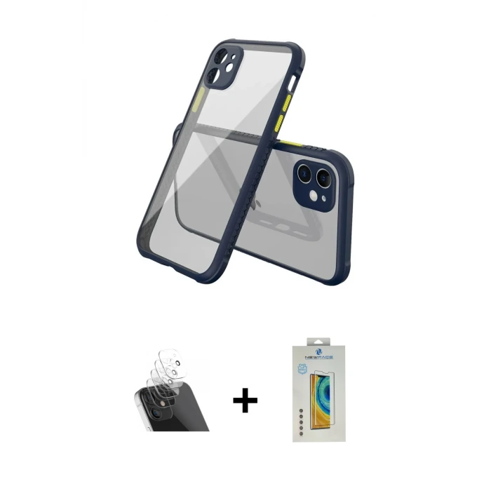 ieg™ iPhone 12 Mini Kılıf Nova Asil Özel Seri - Siyah Polymer Nano Ekran Koruyucu + Kamera Lens Koruma Cam - SF