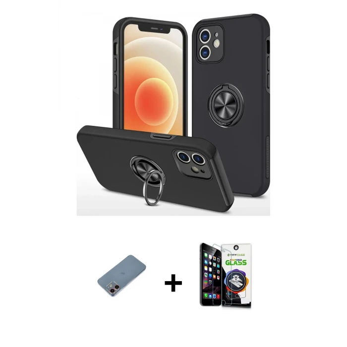 ieg™ iPhone 12 Mini Kılıf Odak Form Prime - Şeffaf Temperli Cam Ekran Koruyucu + Shine Kamera Lens Koruma Cam - PE