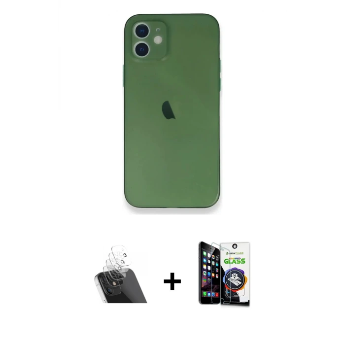 ieg™ iPhone 12 Mini Kılıf Yadigar Yansıma Serisi - Şeffaf Temperli Cam Ekran Koruyucu + Kamera Lens Koruma Cam - SF