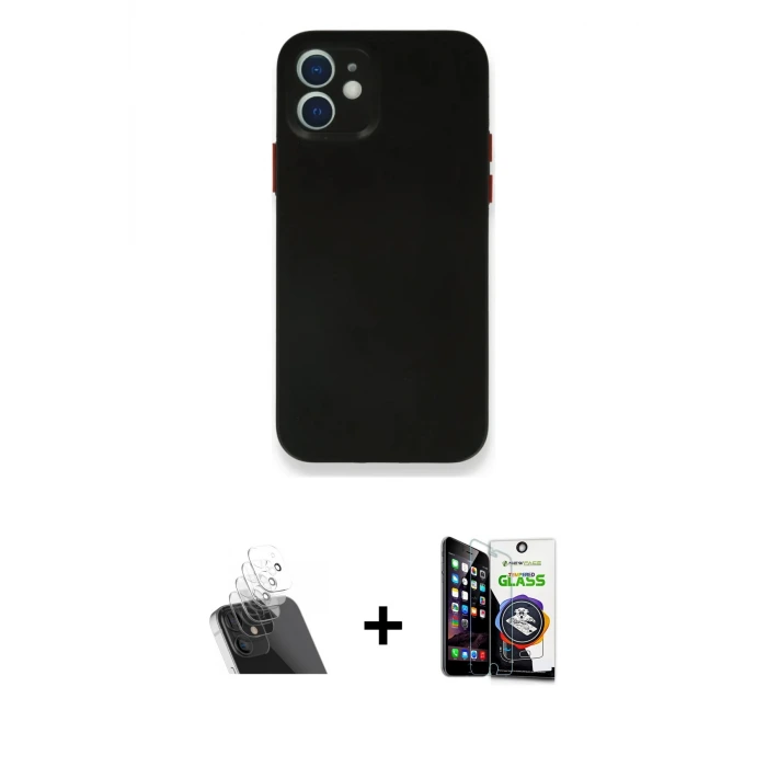 ieg™ iPhone 12 Mini Kılıf Yadigar Yansıma Serisi - Şeffaf Temperli Cam Ekran Koruyucu + Kamera Lens Koruma Cam - SF