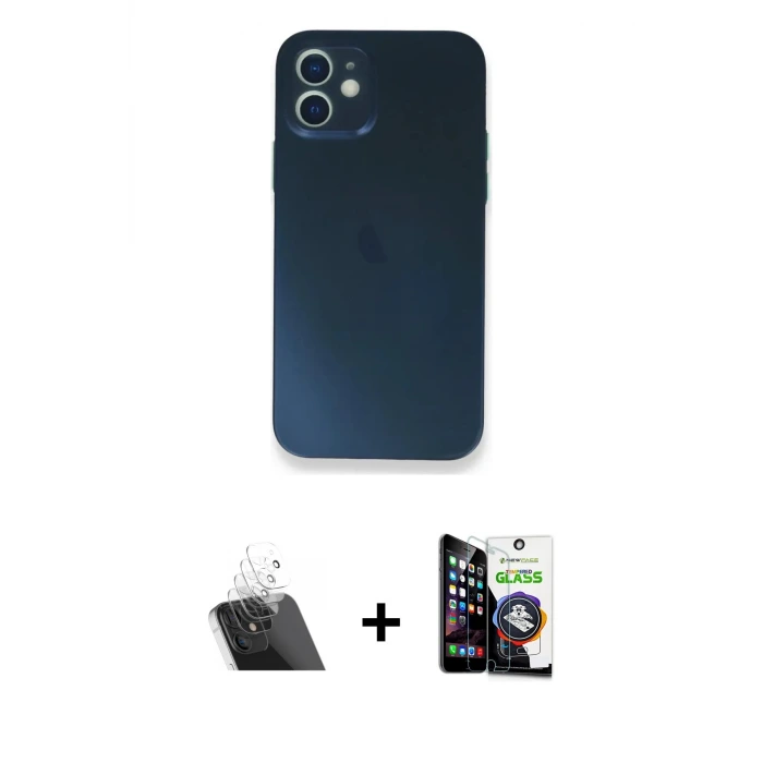 ieg™ iPhone 12 Mini Kılıf Yadigar Yansıma Serisi - Şeffaf Temperli Cam Ekran Koruyucu + Kamera Lens Koruma Cam - SF