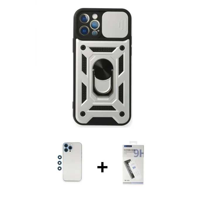 ieg™ iPhone 12 Pro Kılıf Ahenk Klasik - Şeffaf Uv Polymer Nano Ekran Koruyucu + Shine Kamera Lens - MI