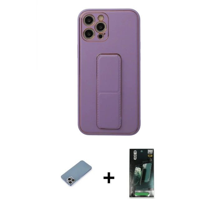 ieg™ iPhone 12 Pro Kılıf Akış Doku - Şeffaf 360 Full Body Arka Koruyucu + Shine Kamera Lens Koruma Cam - GI