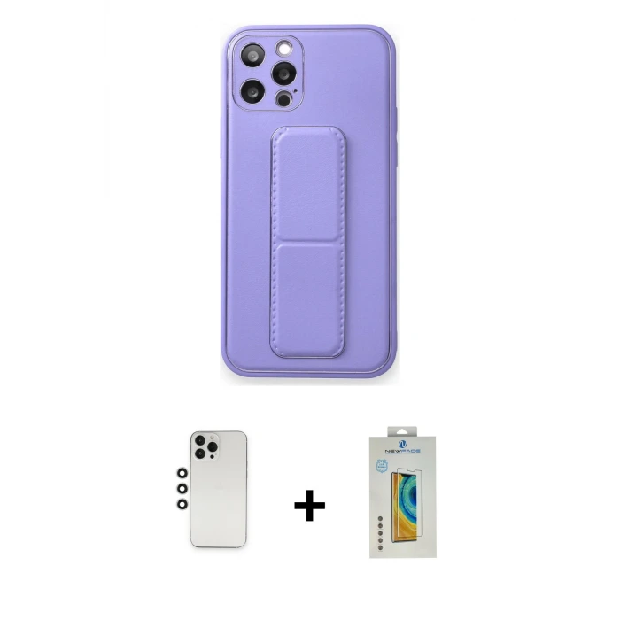 ieg™ iPhone 12 Pro Kılıf Akış Doku - Siyah Polymer Nano Ekran Koruyucu + Shine Kamera Lens - GS