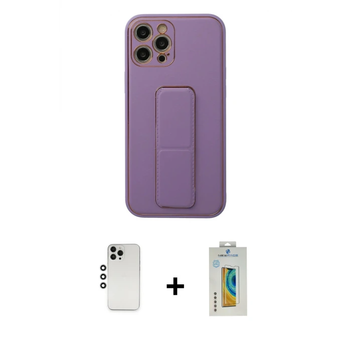 ieg™ iPhone 12 Pro Kılıf Akış Doku - Siyah Polymer Nano Ekran Koruyucu + Shine Kamera Lens - GS