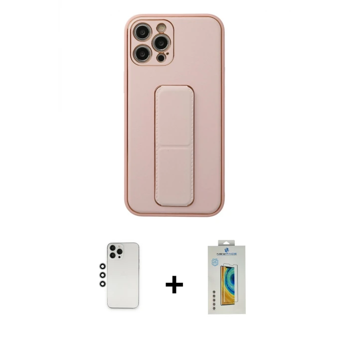 ieg™ iPhone 12 Pro Kılıf Akış Doku - Siyah Polymer Nano Ekran Koruyucu + Shine Kamera Lens - GS