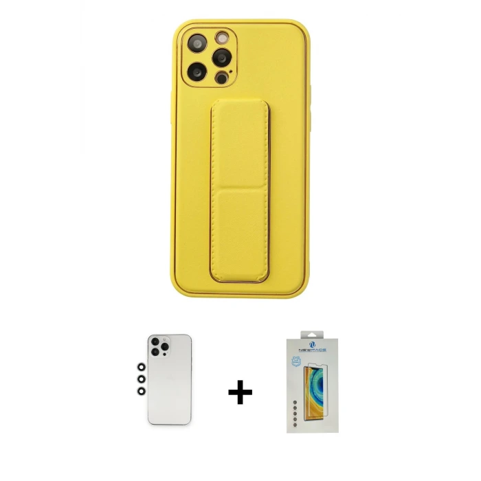 ieg™ iPhone 12 Pro Kılıf Akış Doku - Siyah Polymer Nano Ekran Koruyucu + Shine Kamera Lens - GS